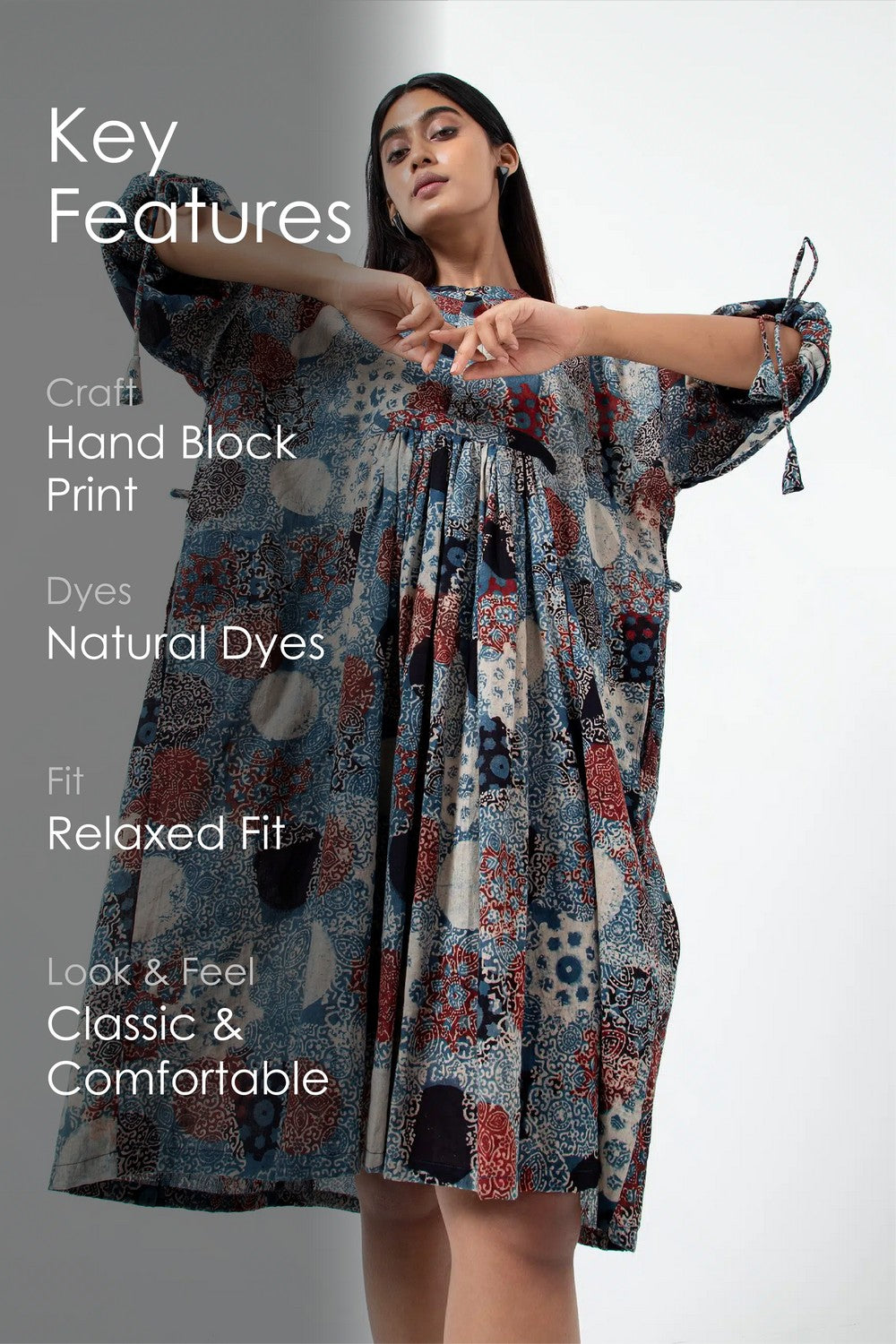 Block printed Indigo Anti-fit dress