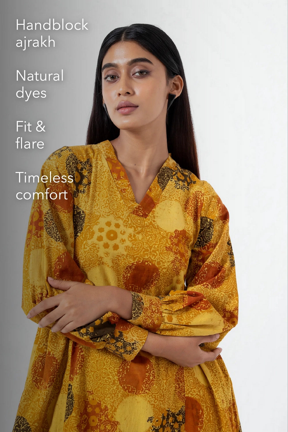 Block printed Sunshine Timeless Dress - Yellow