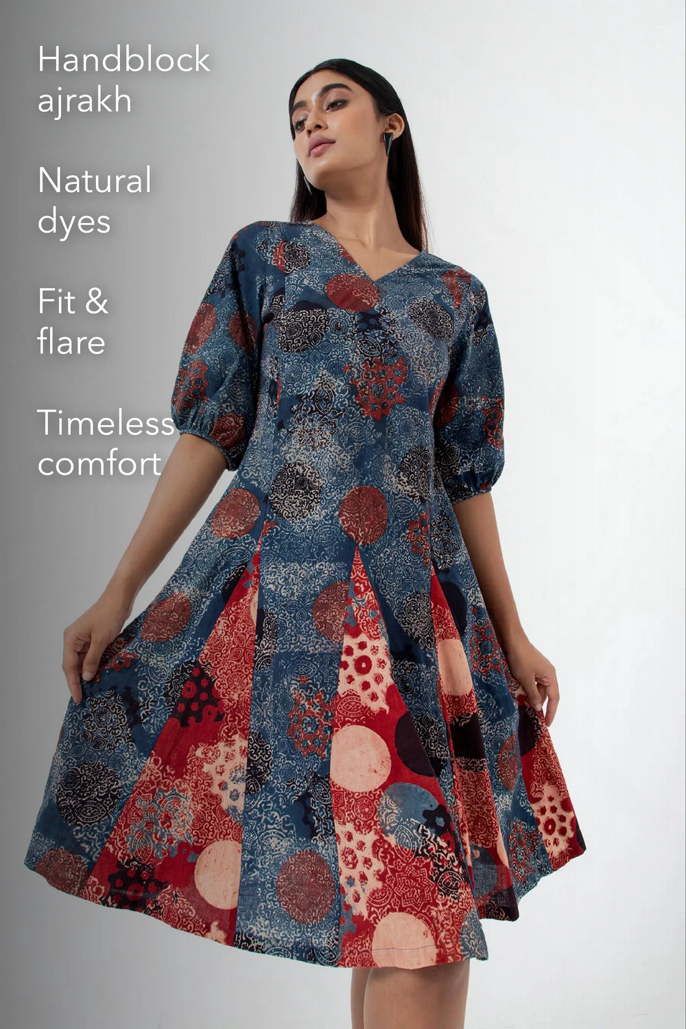 Block printed Indigo Swirl Dress