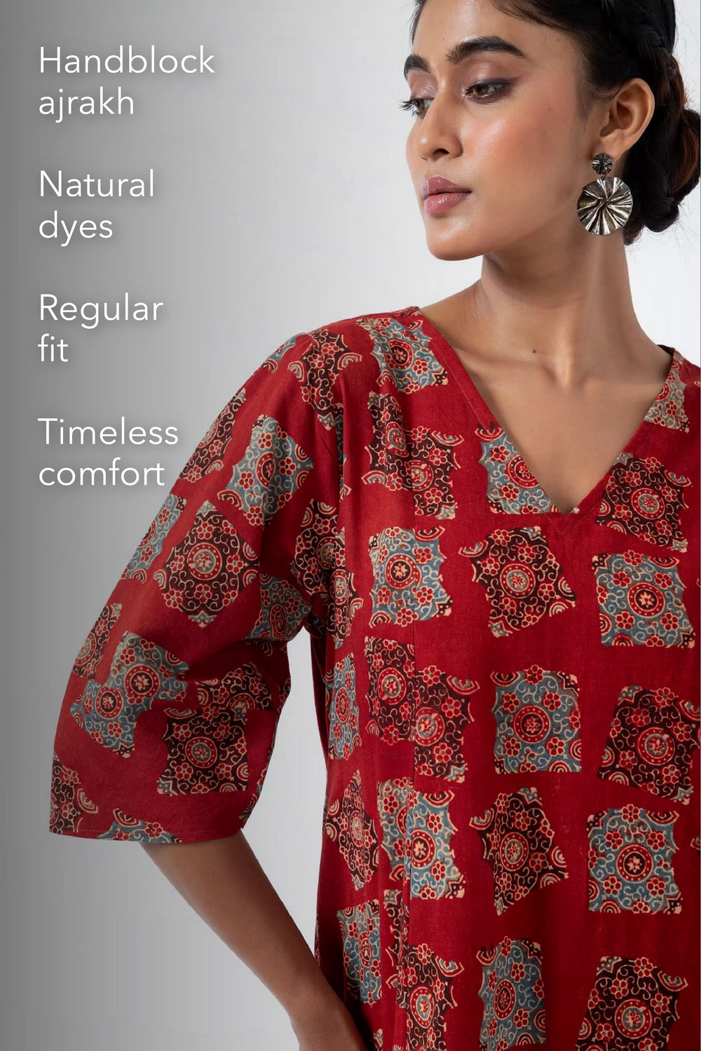 Block printed Classic Half Red Everyday Dress