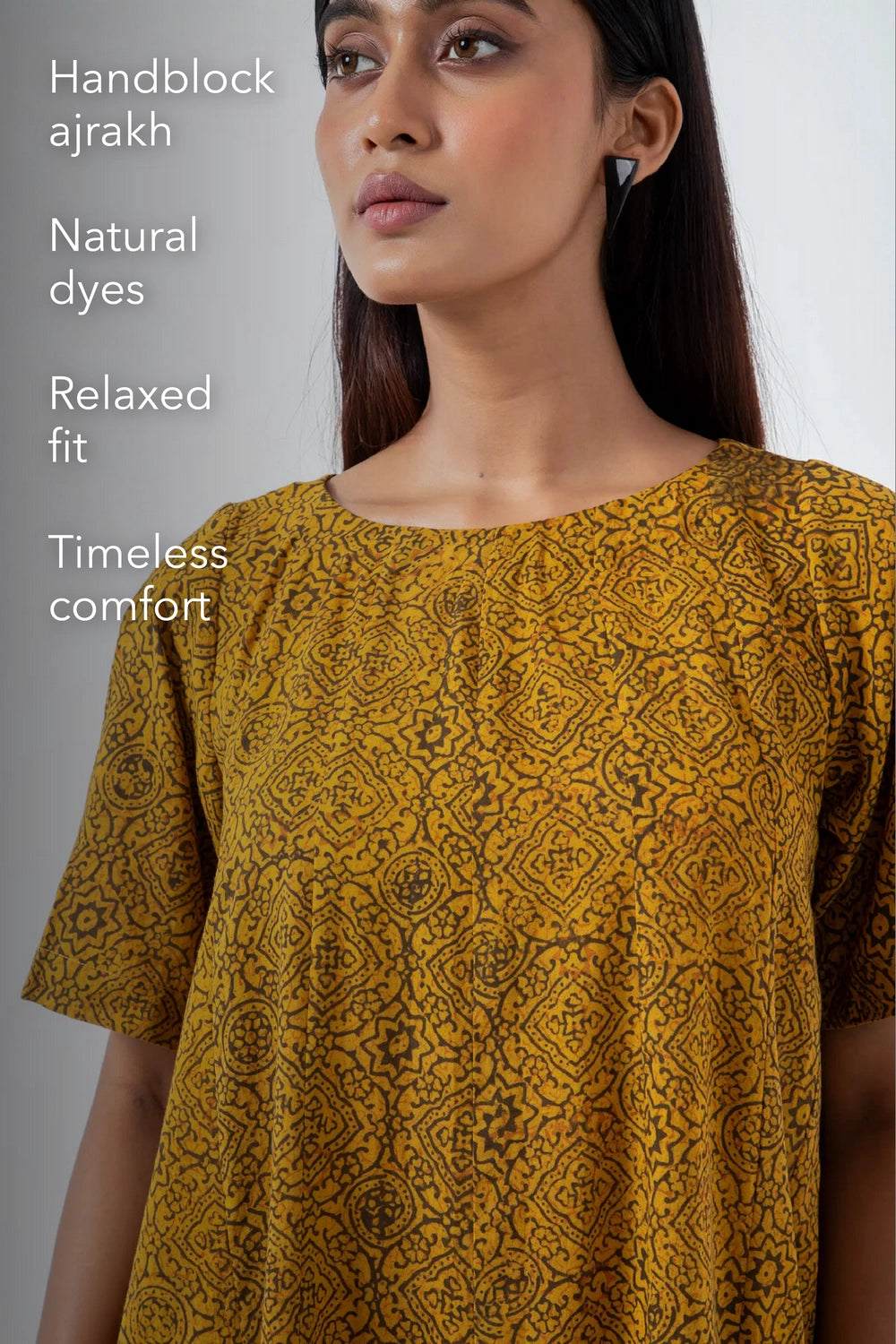 Block printed Ochre Silverlining Zero Waste Dress - Yellow