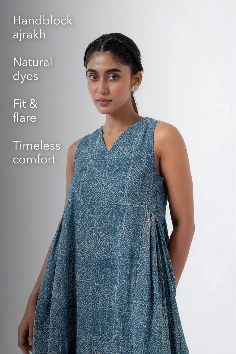 Block printed Indigo Skyline Sunday Dress
