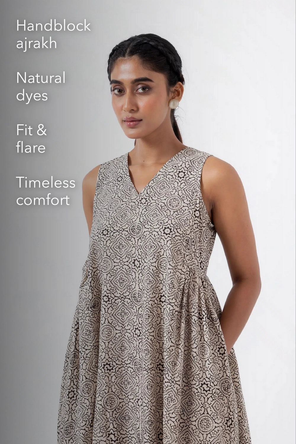 Block printed White Skyline Sunday Dress