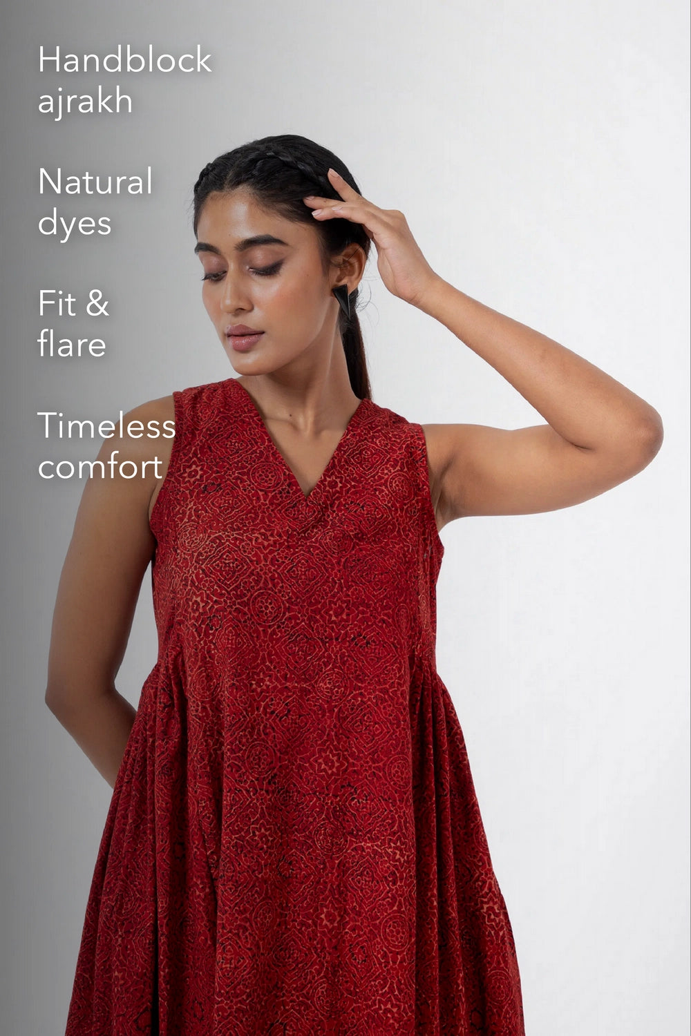 Block printed Red Silverlining Sunday Dress
