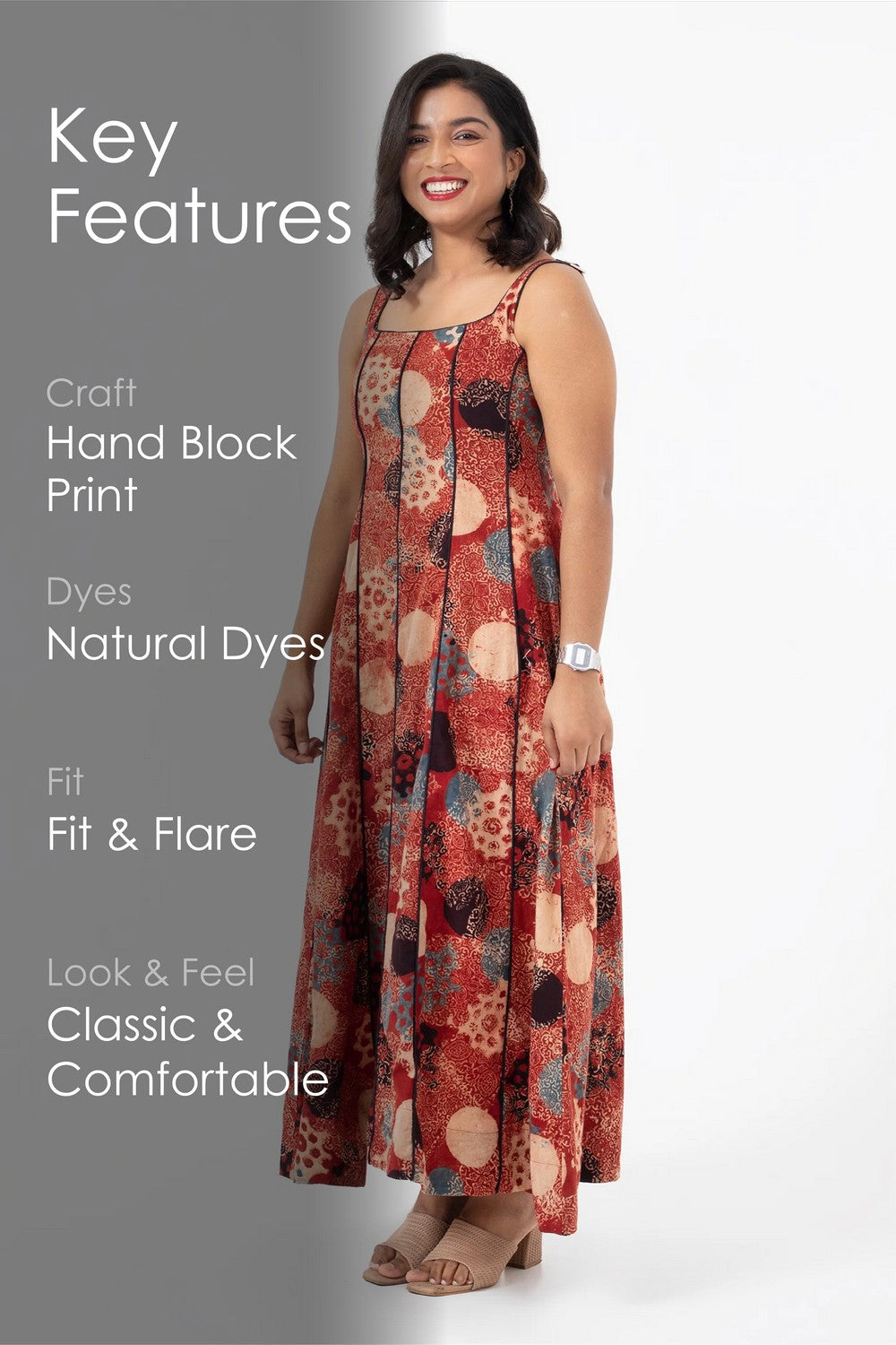 Block printed Alizarine Panel Dress