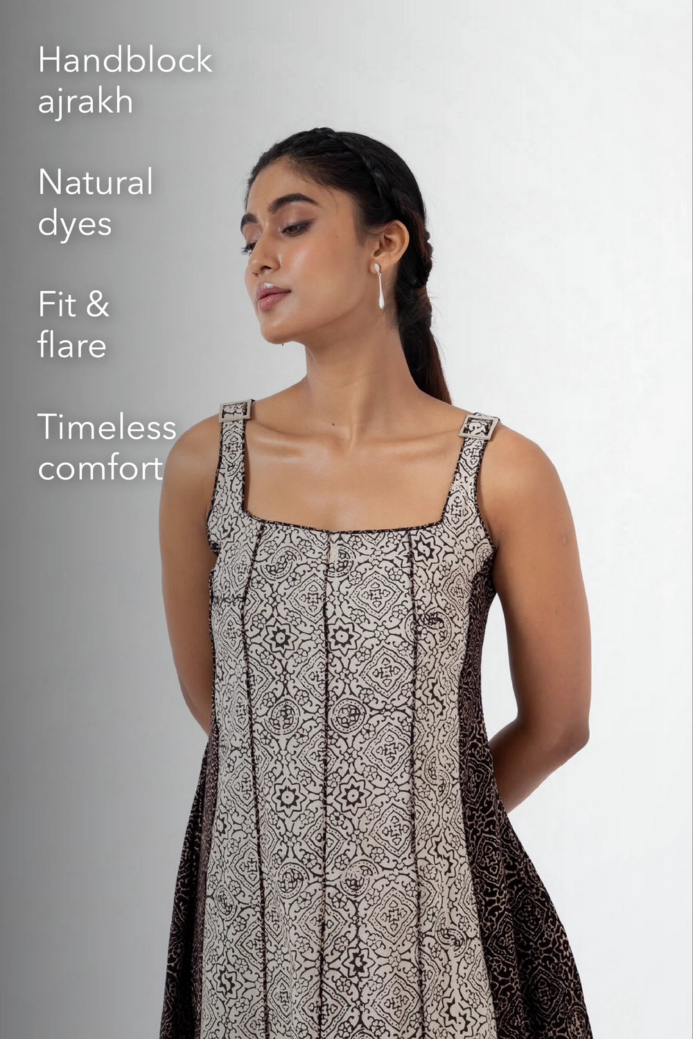Block printed White Skyline Panel Dress