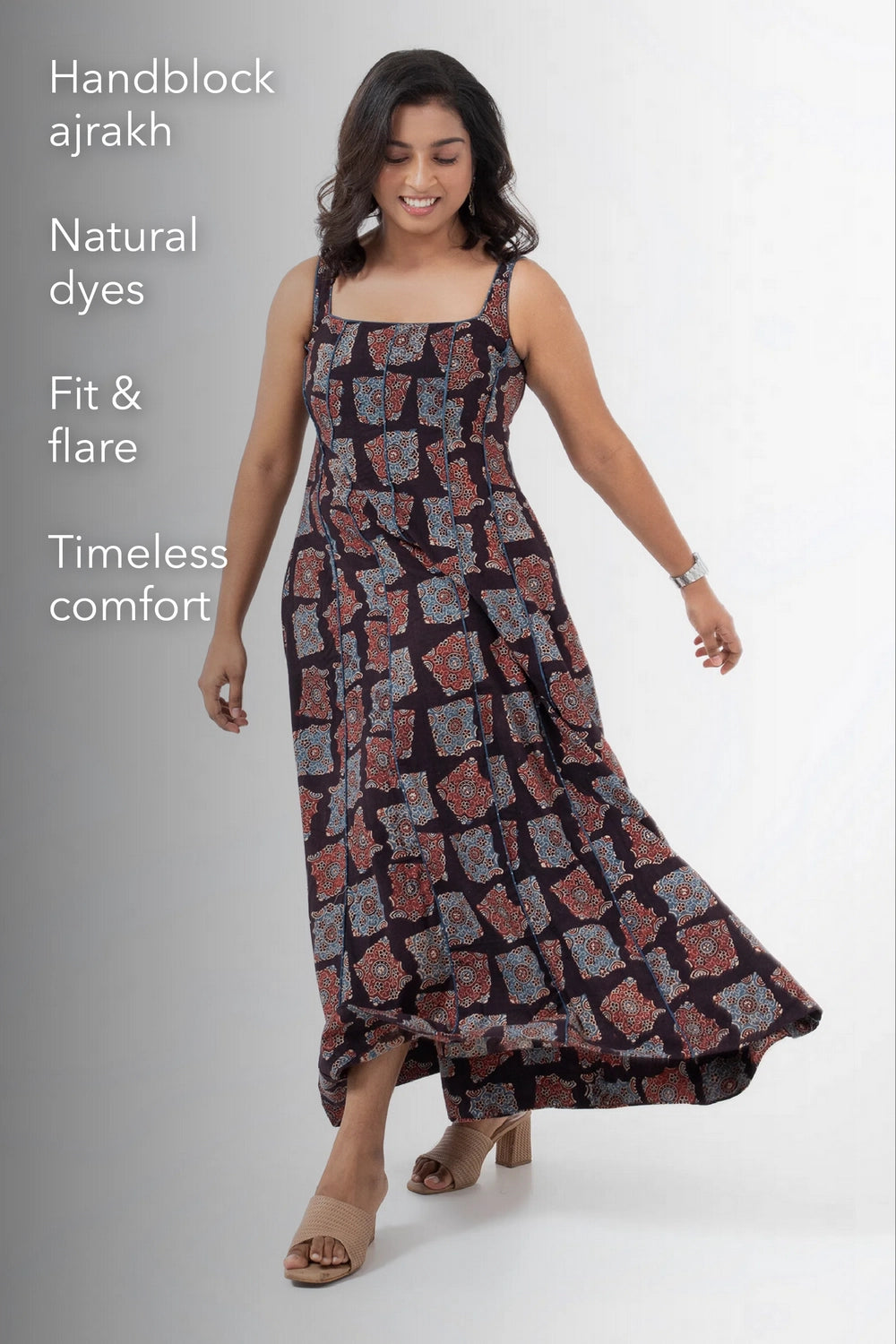 Block printed Classic Half Black Panel Dress