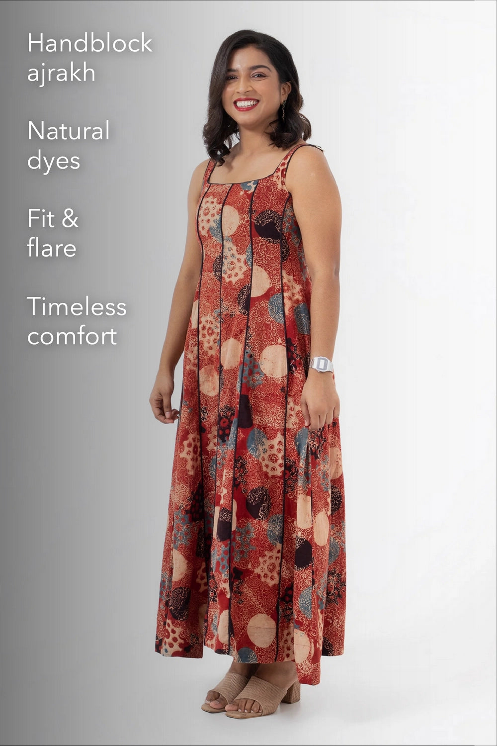 Block printed Alizarine Panel Dress