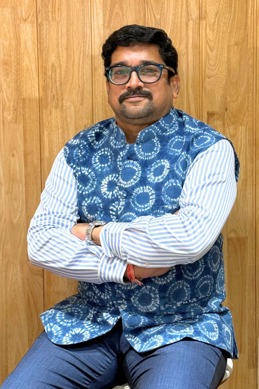 Shibori Circles Indigo Nehru Jacket
