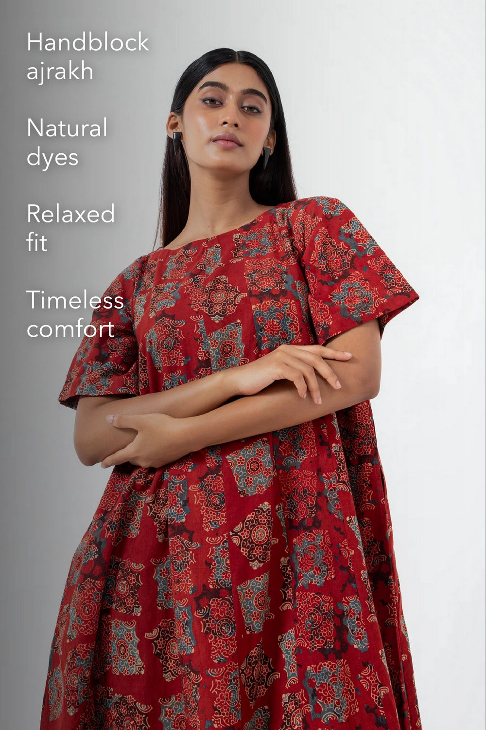 Block printed Atypical Red Zero Waste Dress