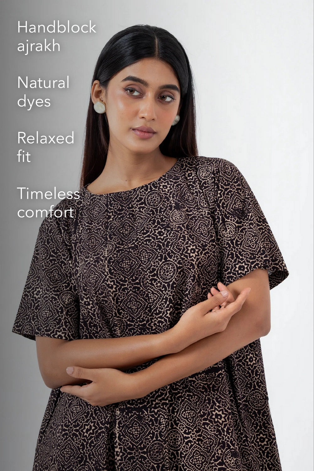 Block printed Black Skyline Zero Waste Dress