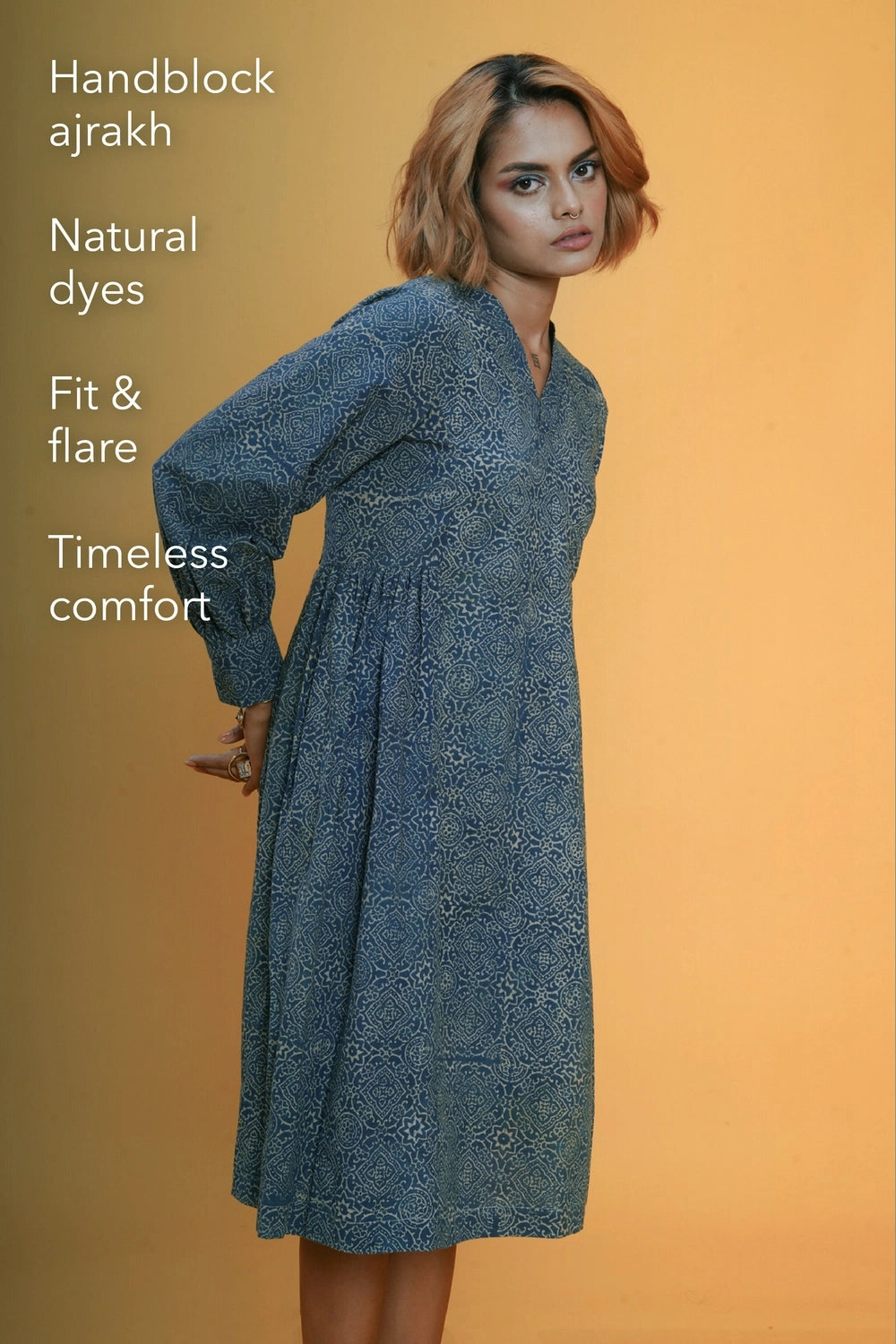 Block printed Clear sky Timeless Dress