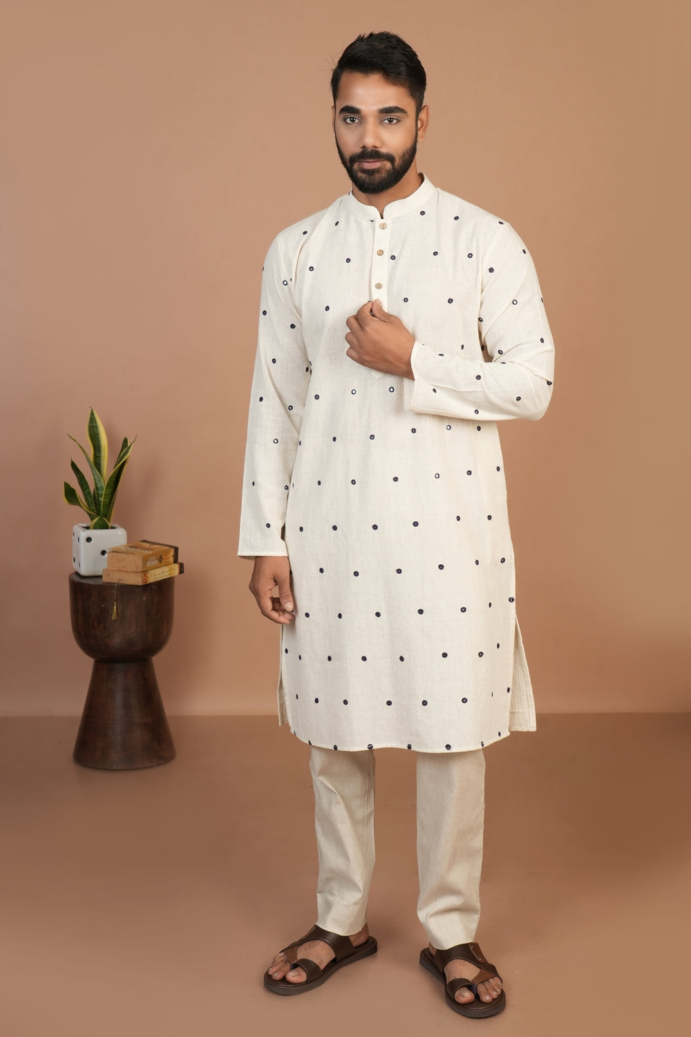 Kala Cotton Kutchi Mirror Work Off-white Straight Kurta
