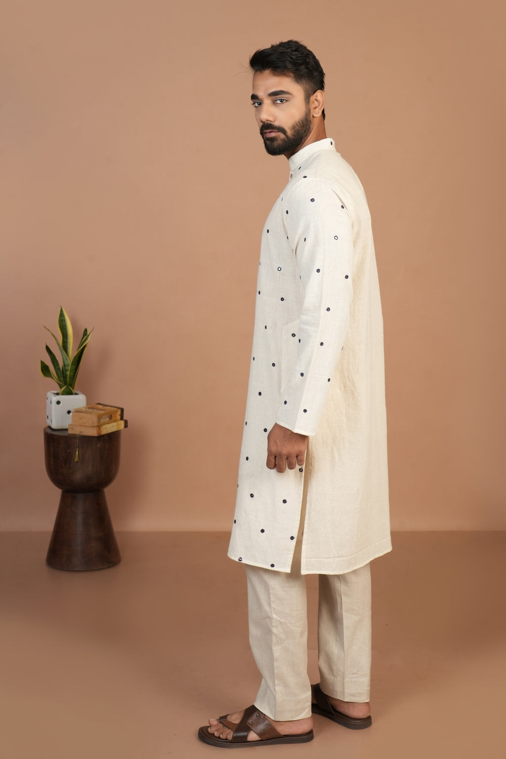 Kala Cotton Kutchi Mirror Work Off-white Straight Kurta