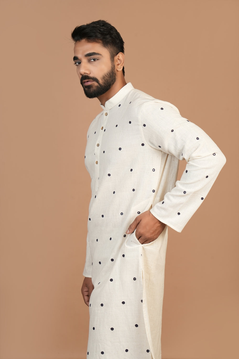 Kala Cotton Kutchi Mirror Work Off-white Straight Kurta