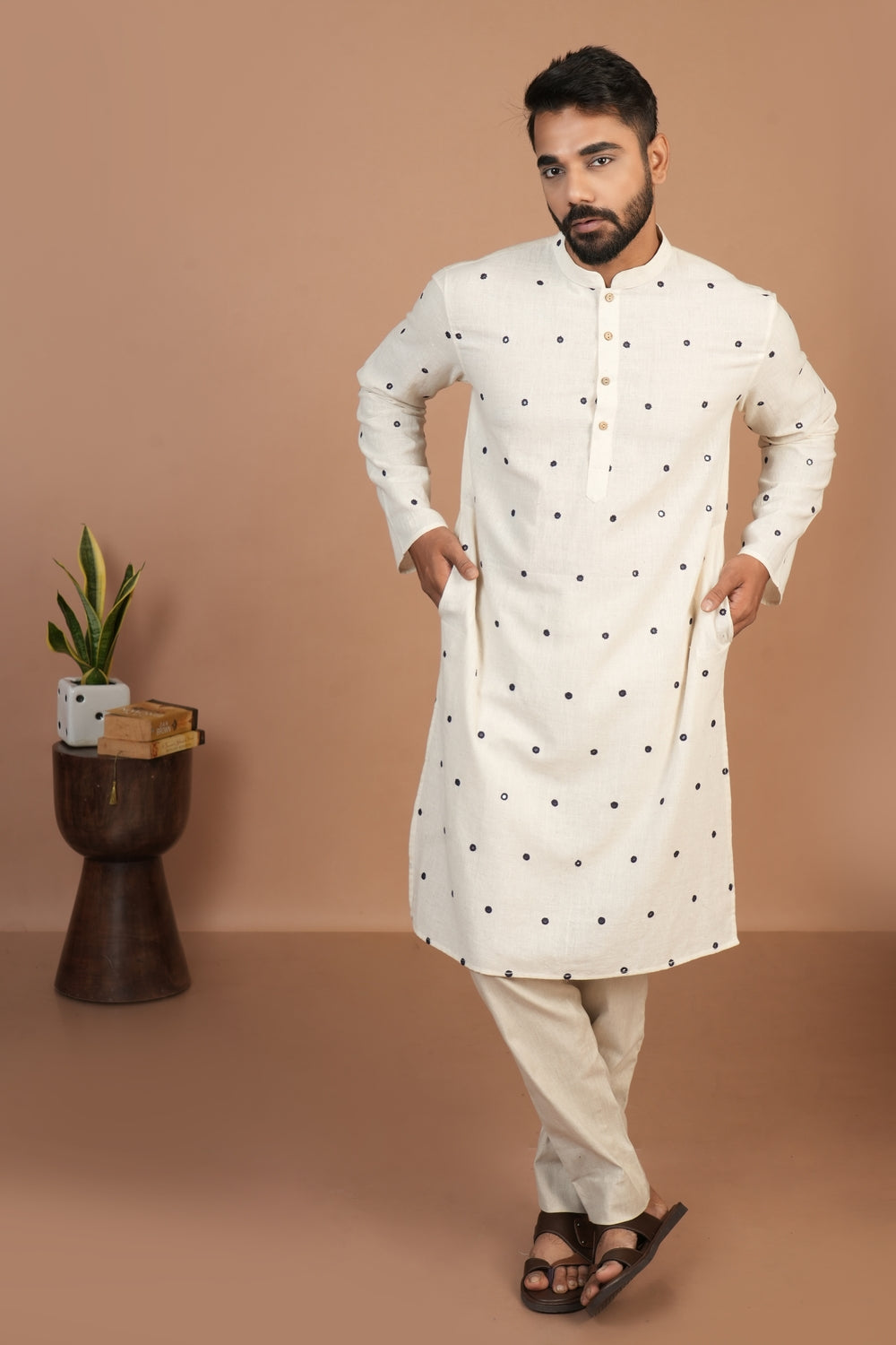 Kala Cotton Kutchi Mirror Work Off-white Straight Kurta