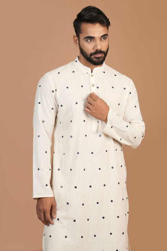 Kala Cotton Kutchi Mirror Work Off-white Straight Kurta