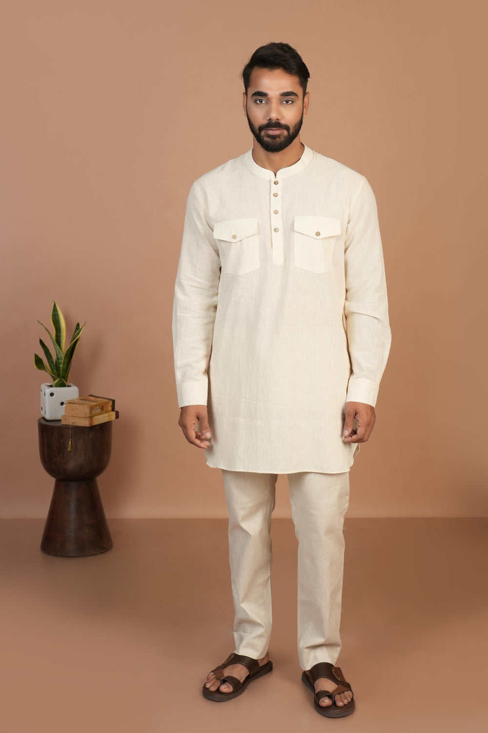 Handloom Kala Cotton Off-white Everyday Basic Kurta