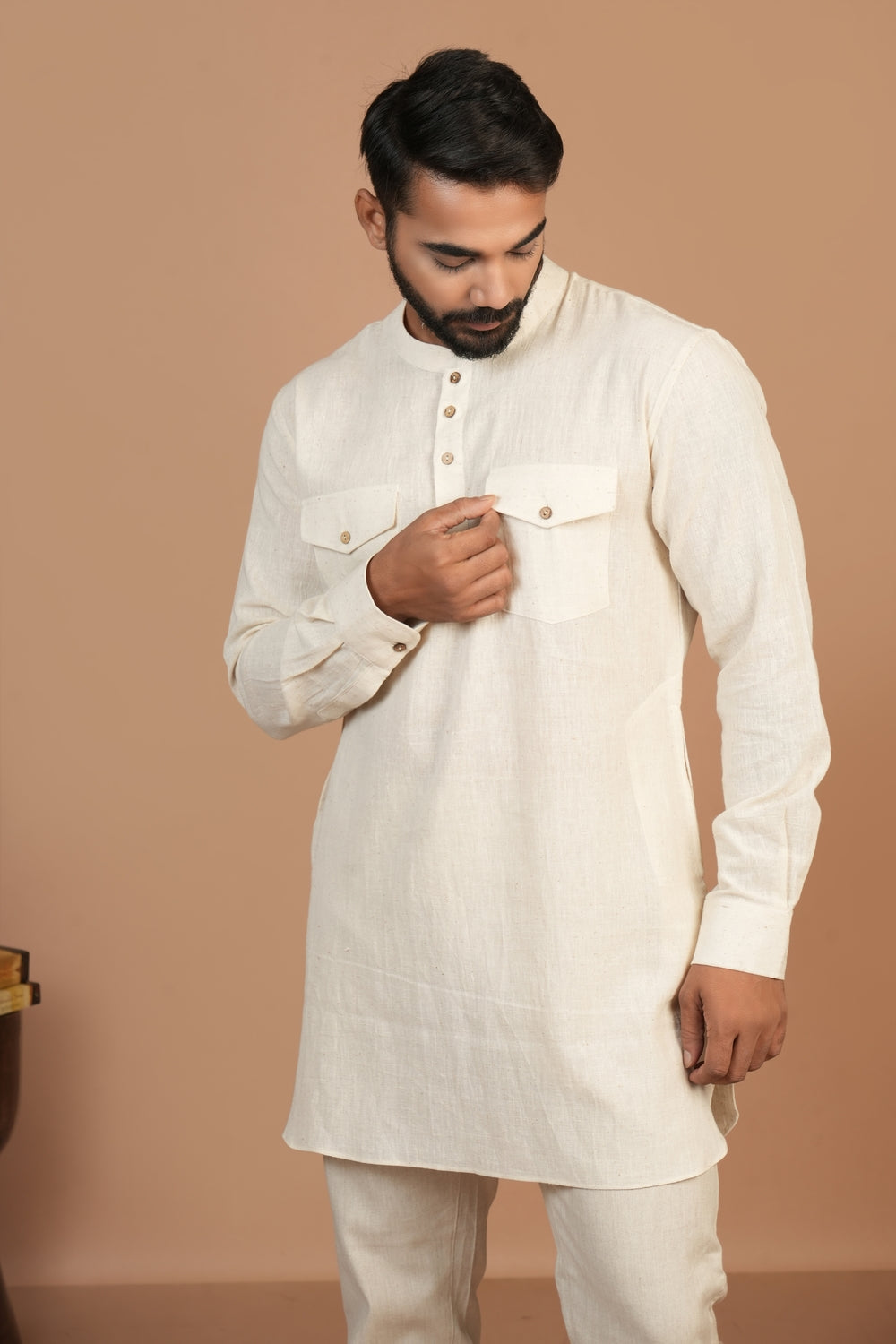 Handloom Kala Cotton Off-white Everyday Basic Kurta