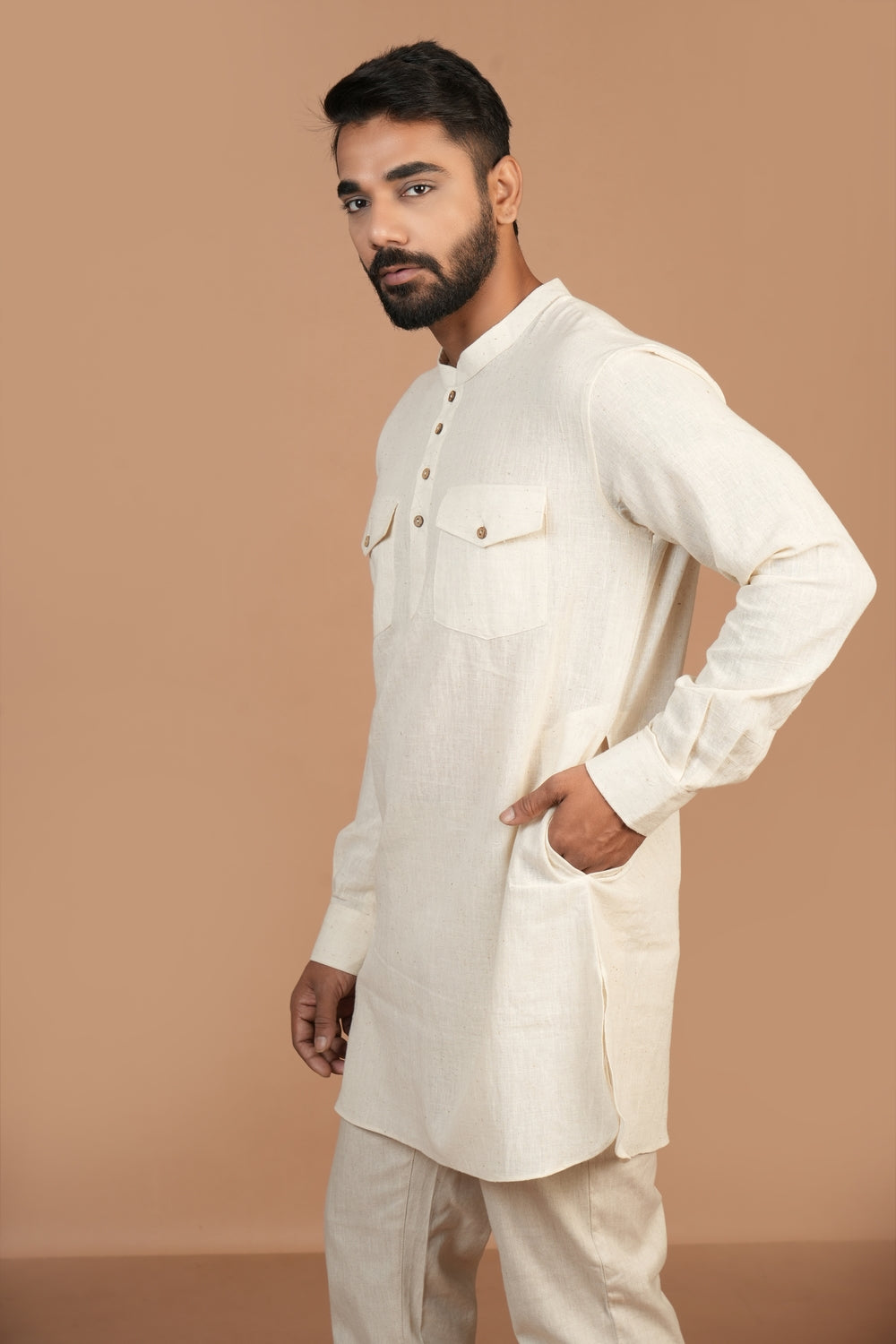 Handloom Kala Cotton Off-white Everyday Basic Kurta