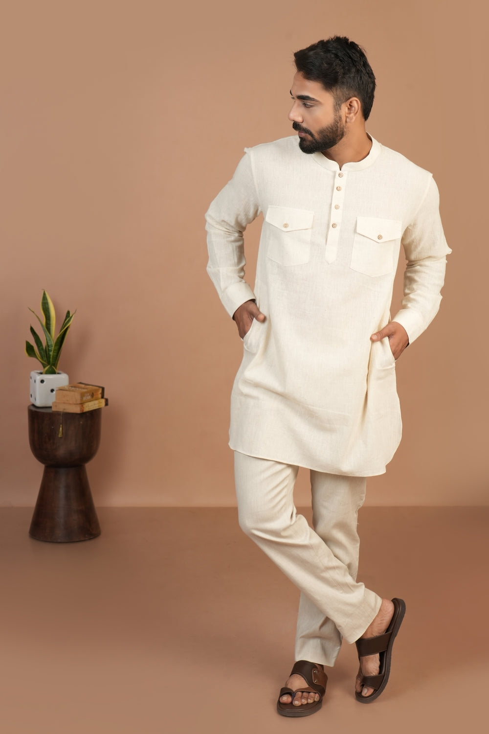 Handloom Kala Cotton Off-white Everyday Basic Kurta