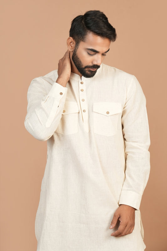 Handloom Kala Cotton Off-white Everyday Basic Kurta