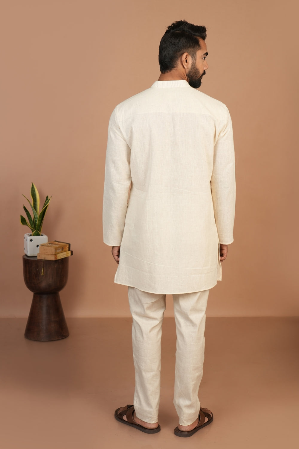 Handloom Kala Cotton Off-white Pintuck Detail Kurta