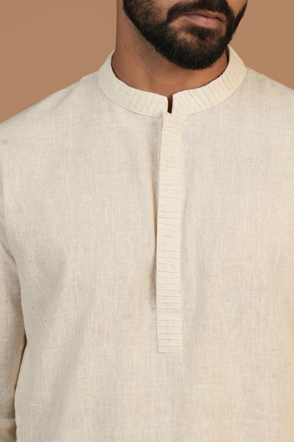 Handloom Kala Cotton Off-white Pintuck Detail Kurta