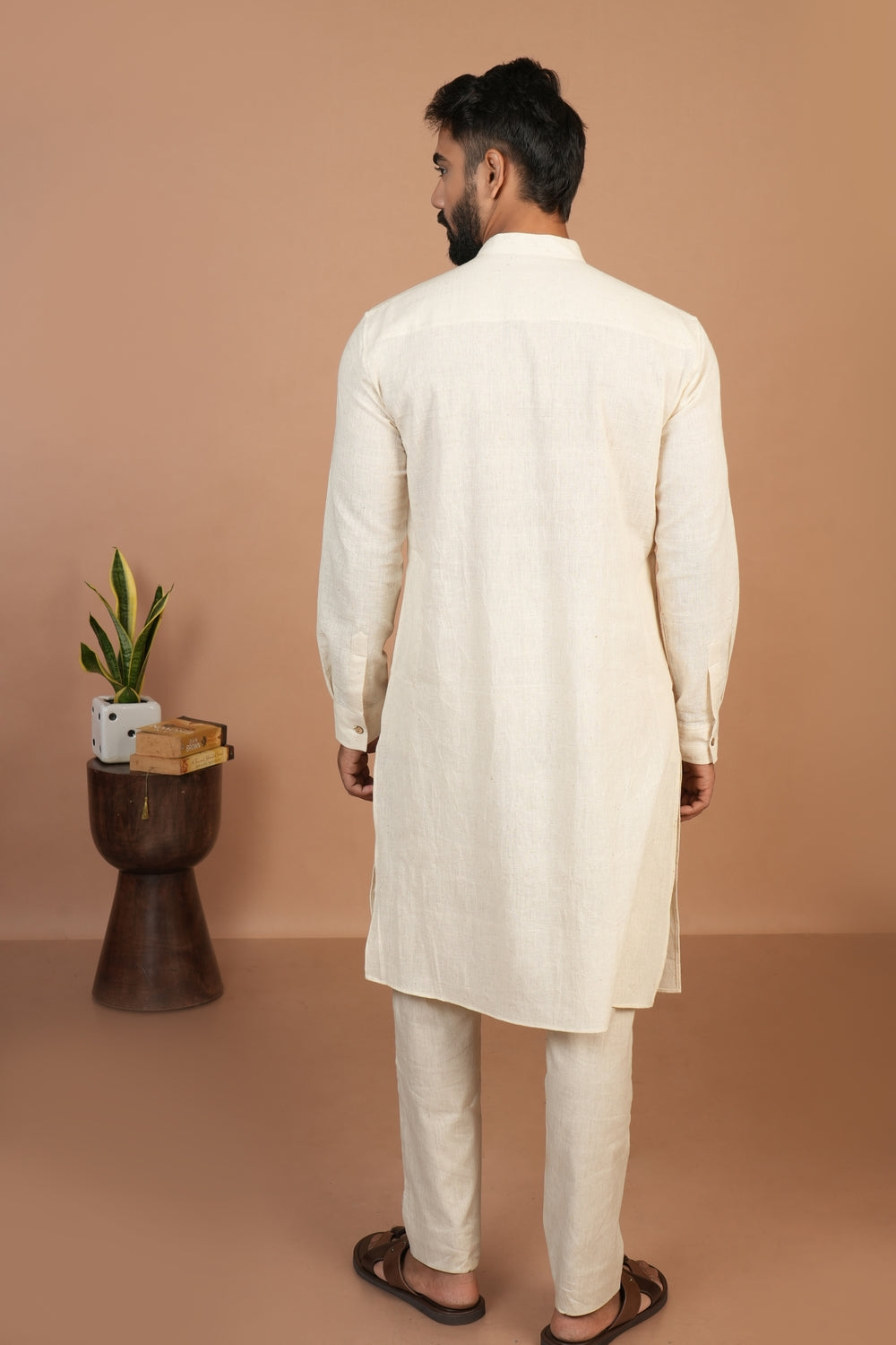 Handloom Kala Cotton Off-white Pleated Long Kurta