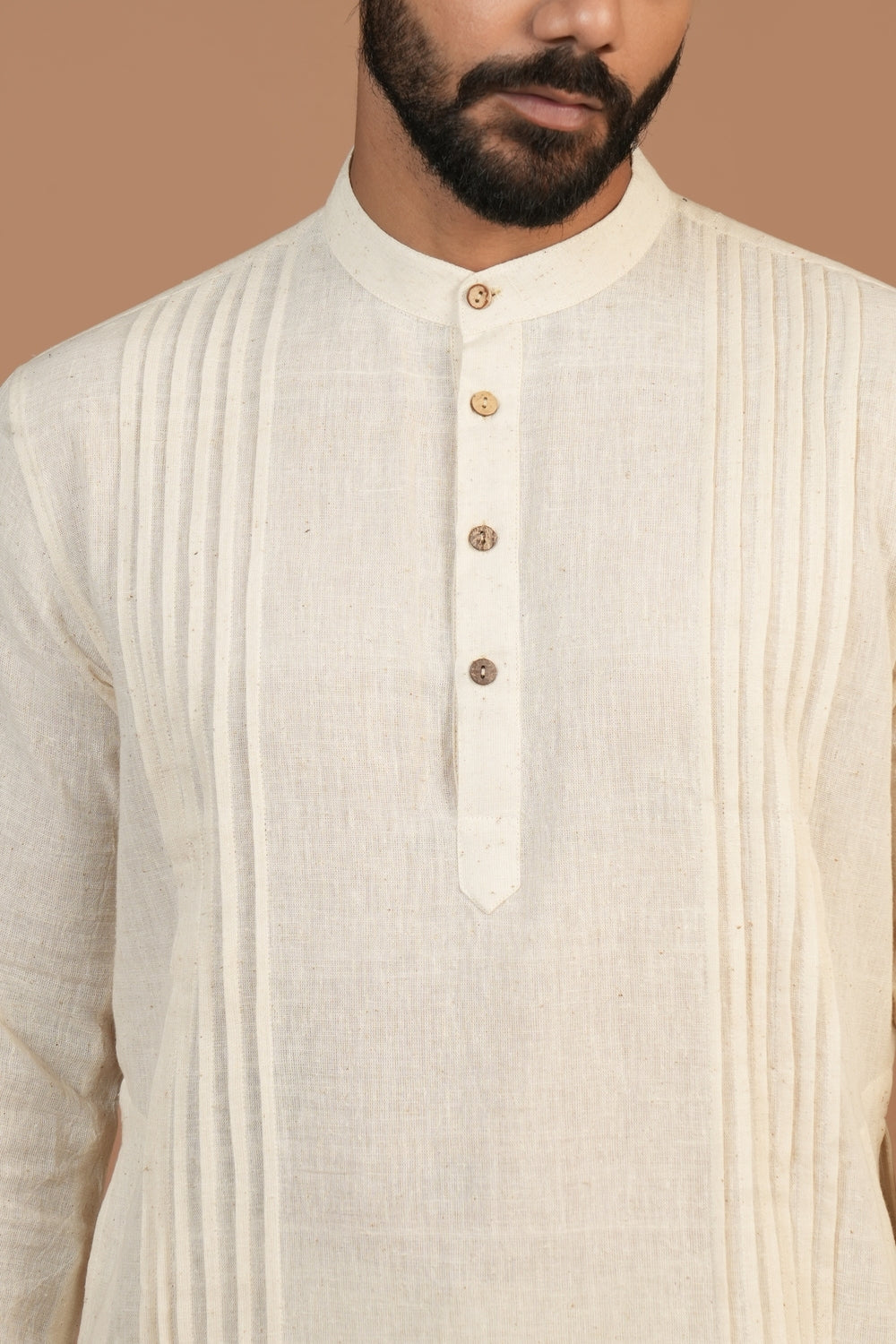 Handloom Kala Cotton Off-white Pleated Long Kurta