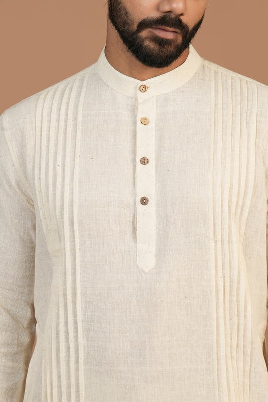 Handloom Kala Cotton Off-white Pleated Long Kurta