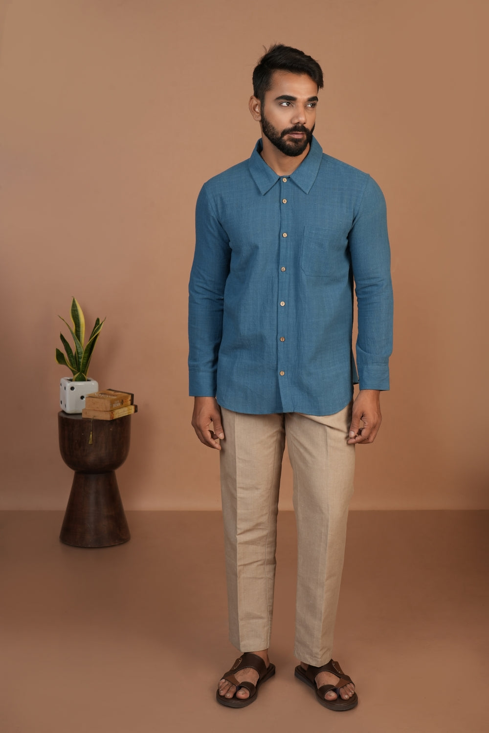 Handloom Kala Cotton Earthy Blue Everywhere Shirt