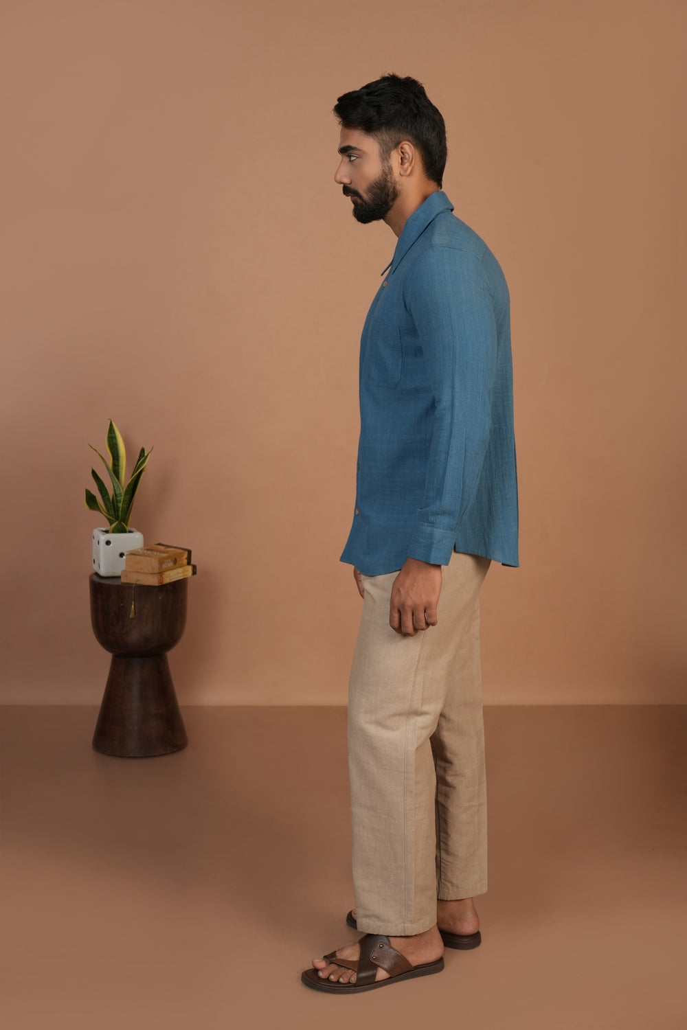 Handloom Kala Cotton Earthy Blue Everywhere Shirt