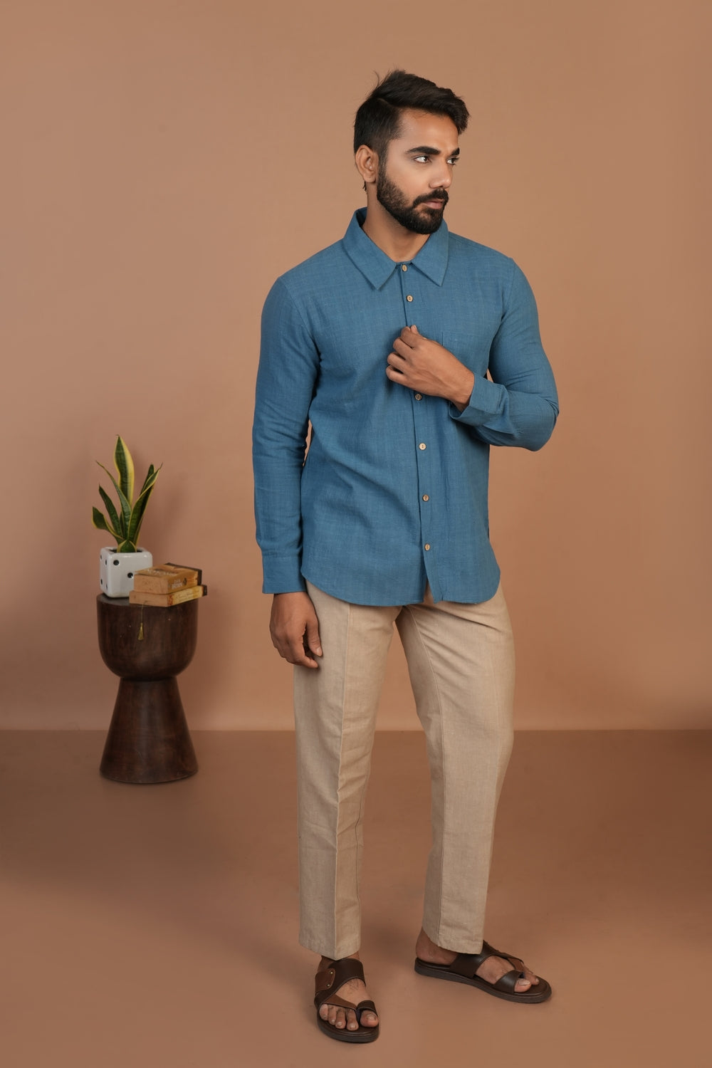 Handloom Kala Cotton Earthy Blue Everywhere Shirt