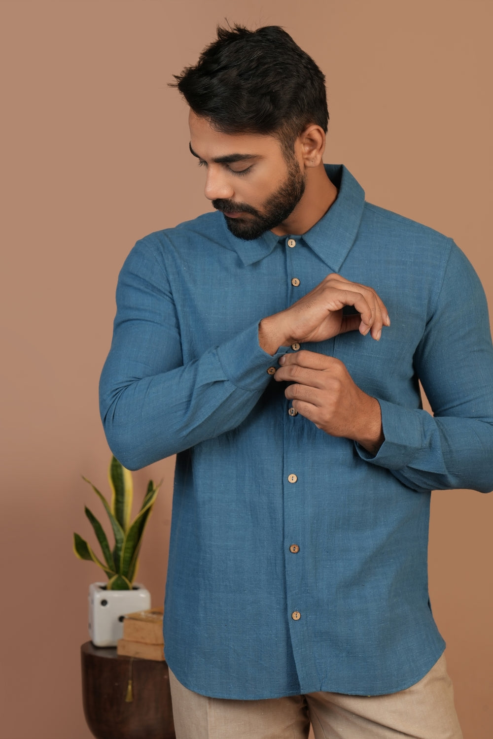 Handloom Kala Cotton Earthy Blue Everywhere Shirt