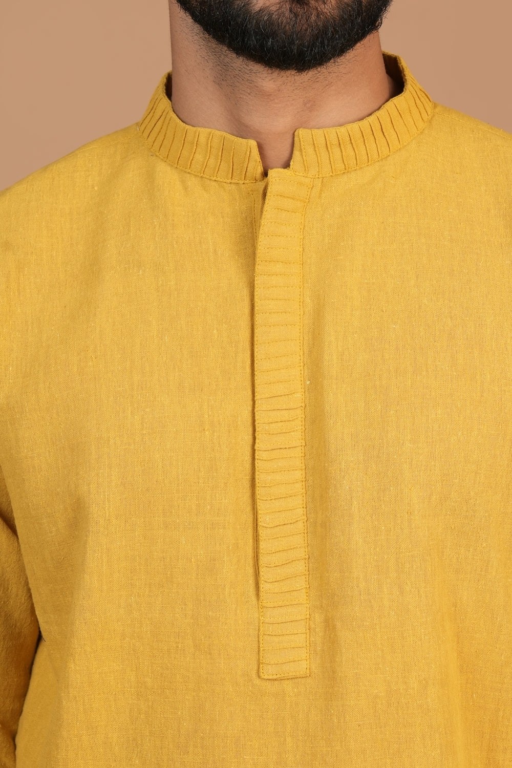 Handloom Kala Cotton Mustard Pintuck Detail Kurta