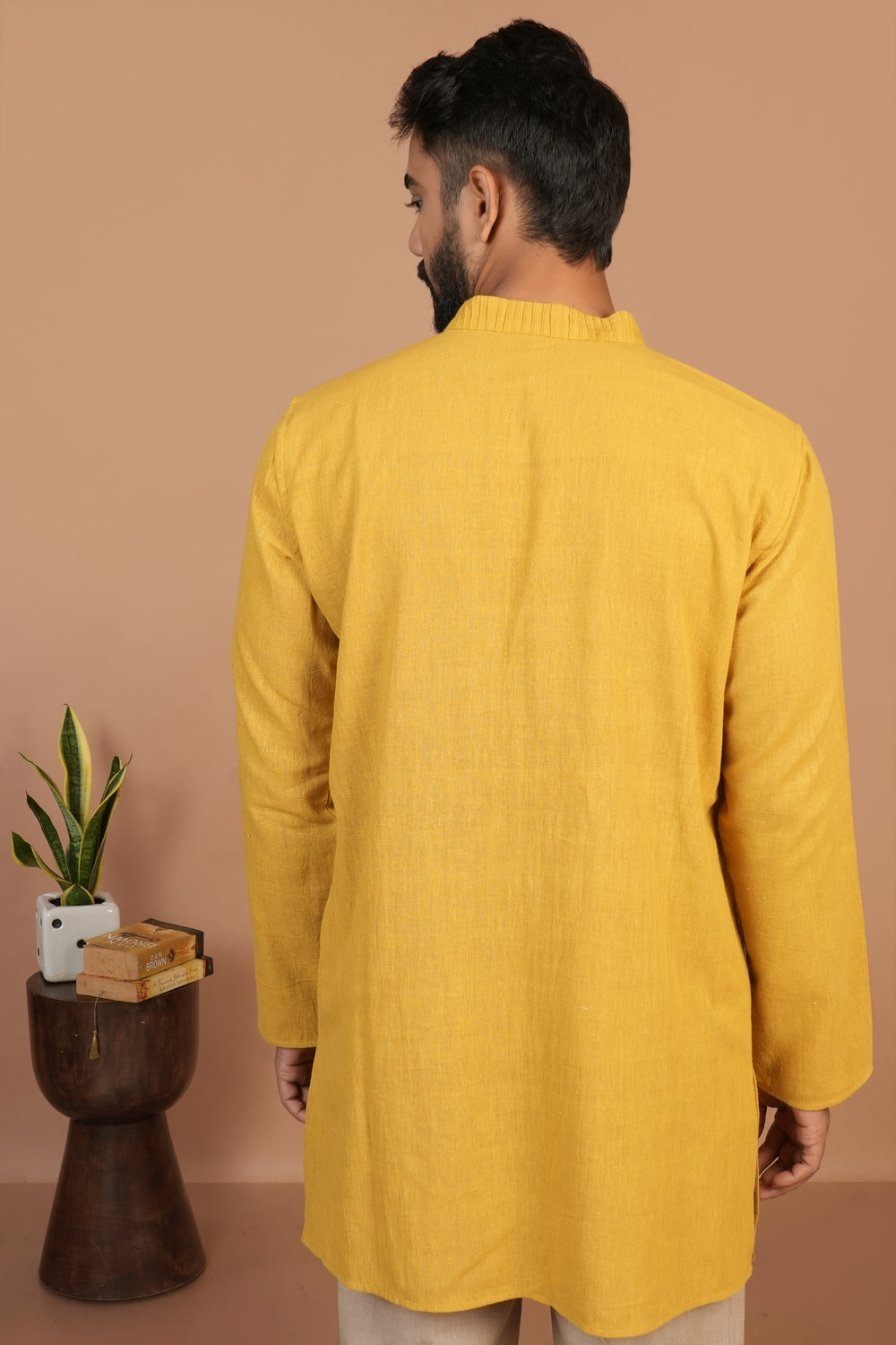 Handloom Kala Cotton Mustard Pintuck Detail Kurta