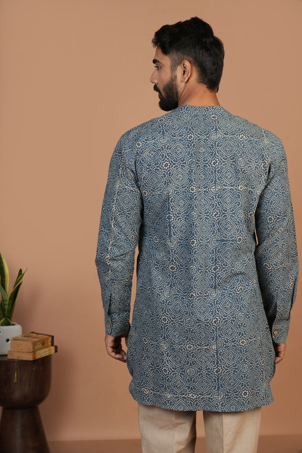 Hand Block Printed Ajrakh Clear Sky Everyday Basic Kurta