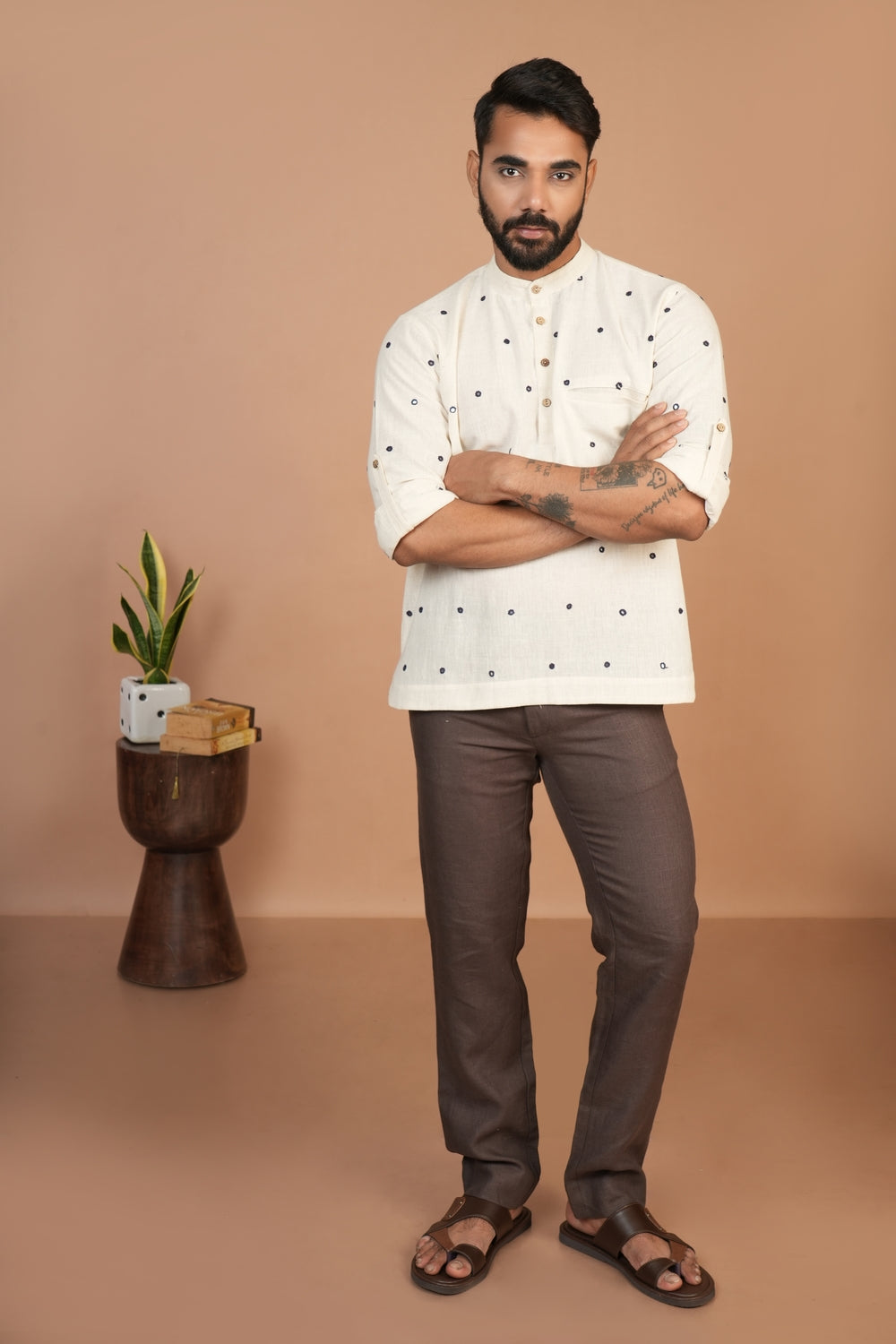 Kala Cotton Kutchi Mirror Work Off-white Popover Shirt