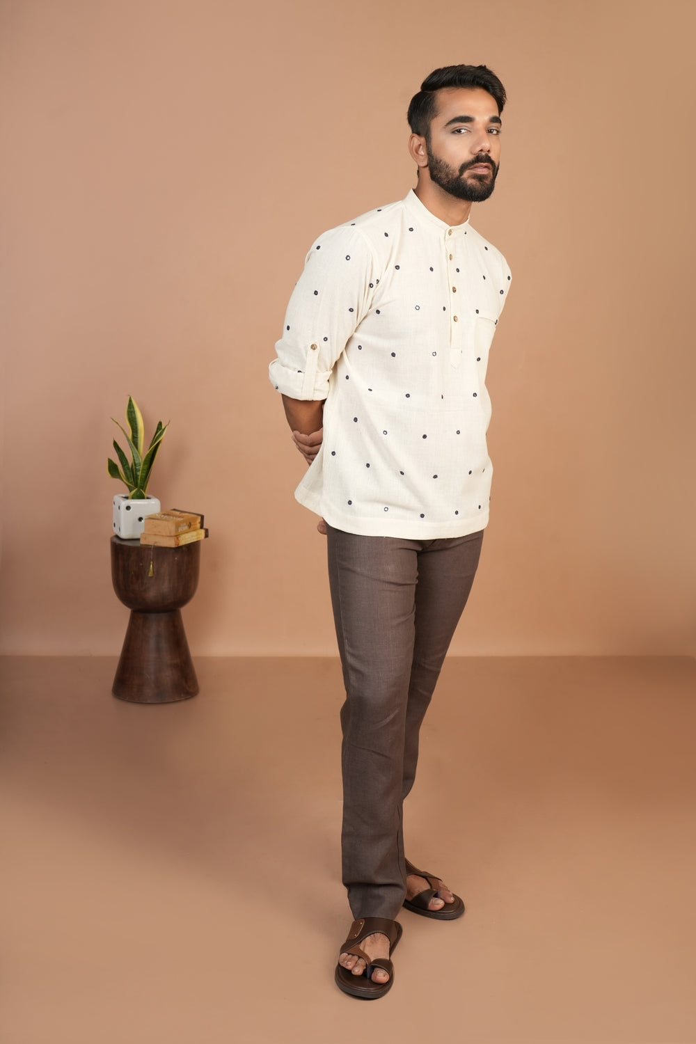 Kala Cotton Kutchi Mirror Work Off-white Popover Shirt