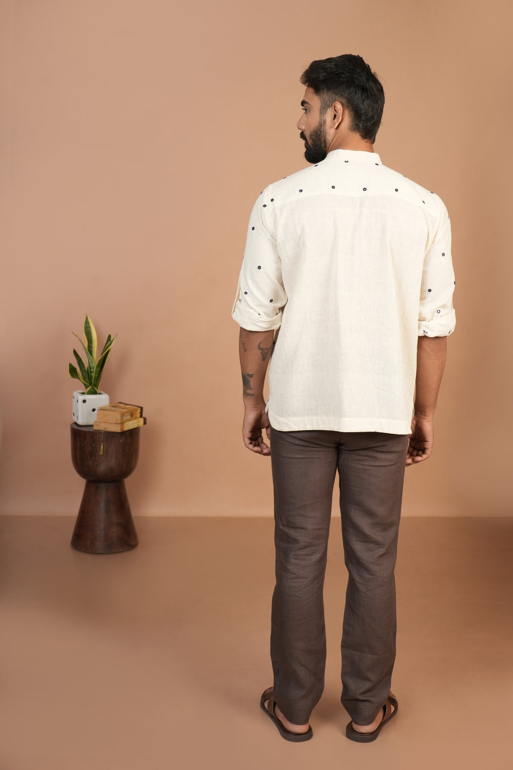 Kala Cotton Kutchi Mirror Work Off-white Popover Shirt