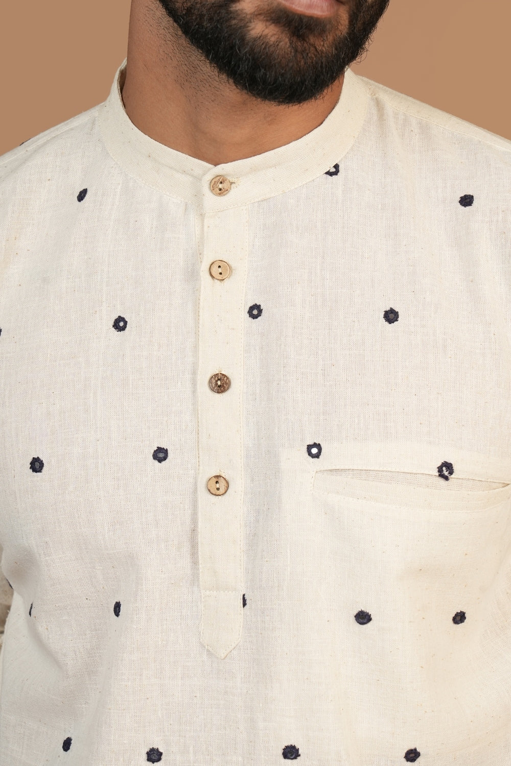 Kala Cotton Kutchi Mirror Work Off-white Popover Shirt