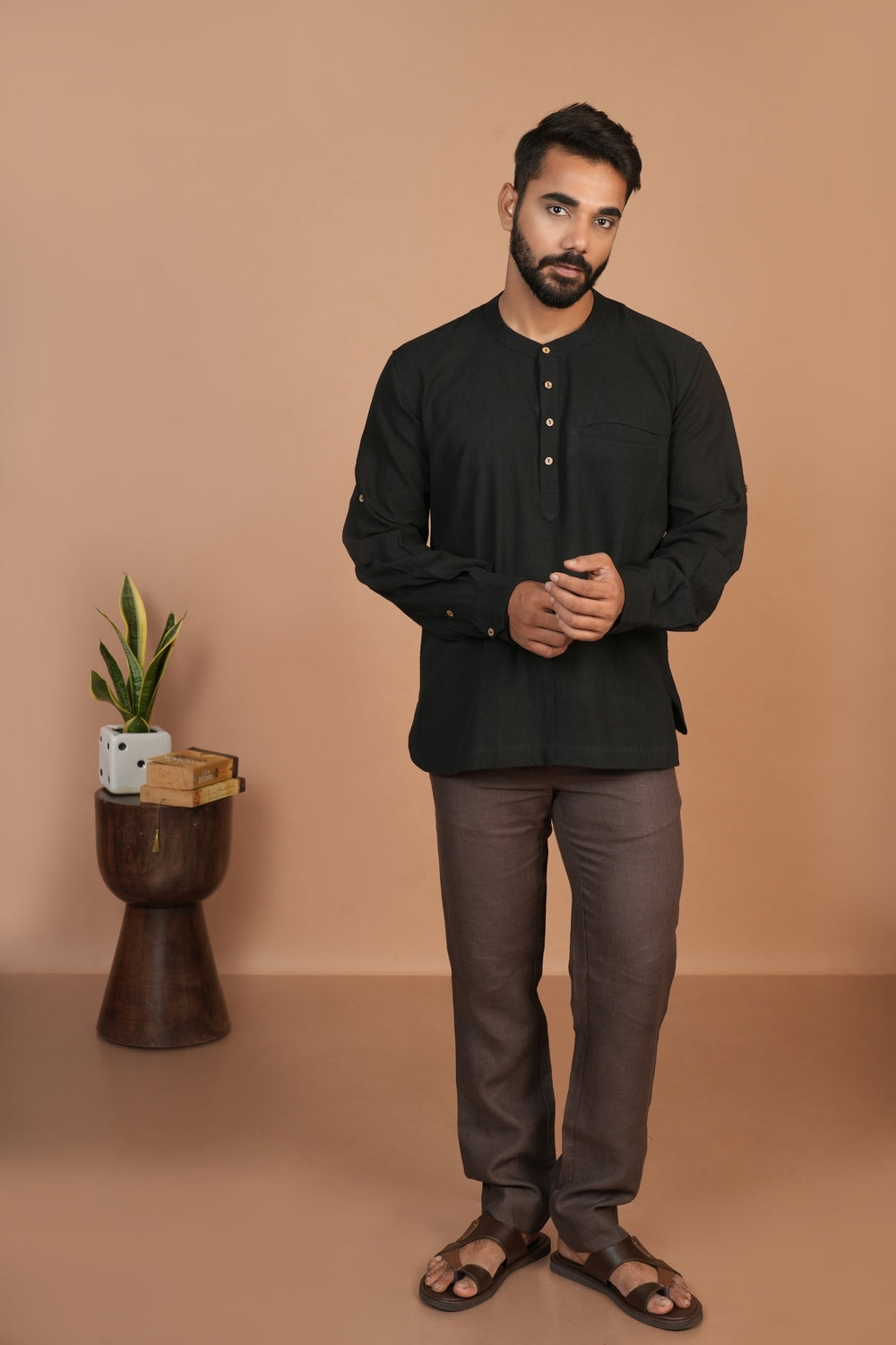 Kala Cotton Black Popover Shirt