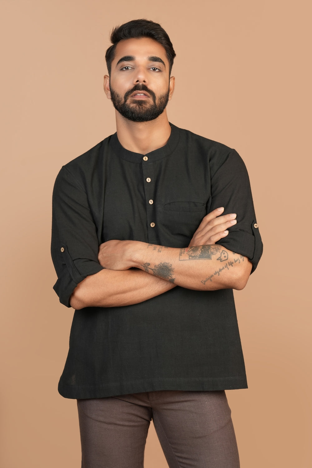 Kala Cotton Black Popover Shirt