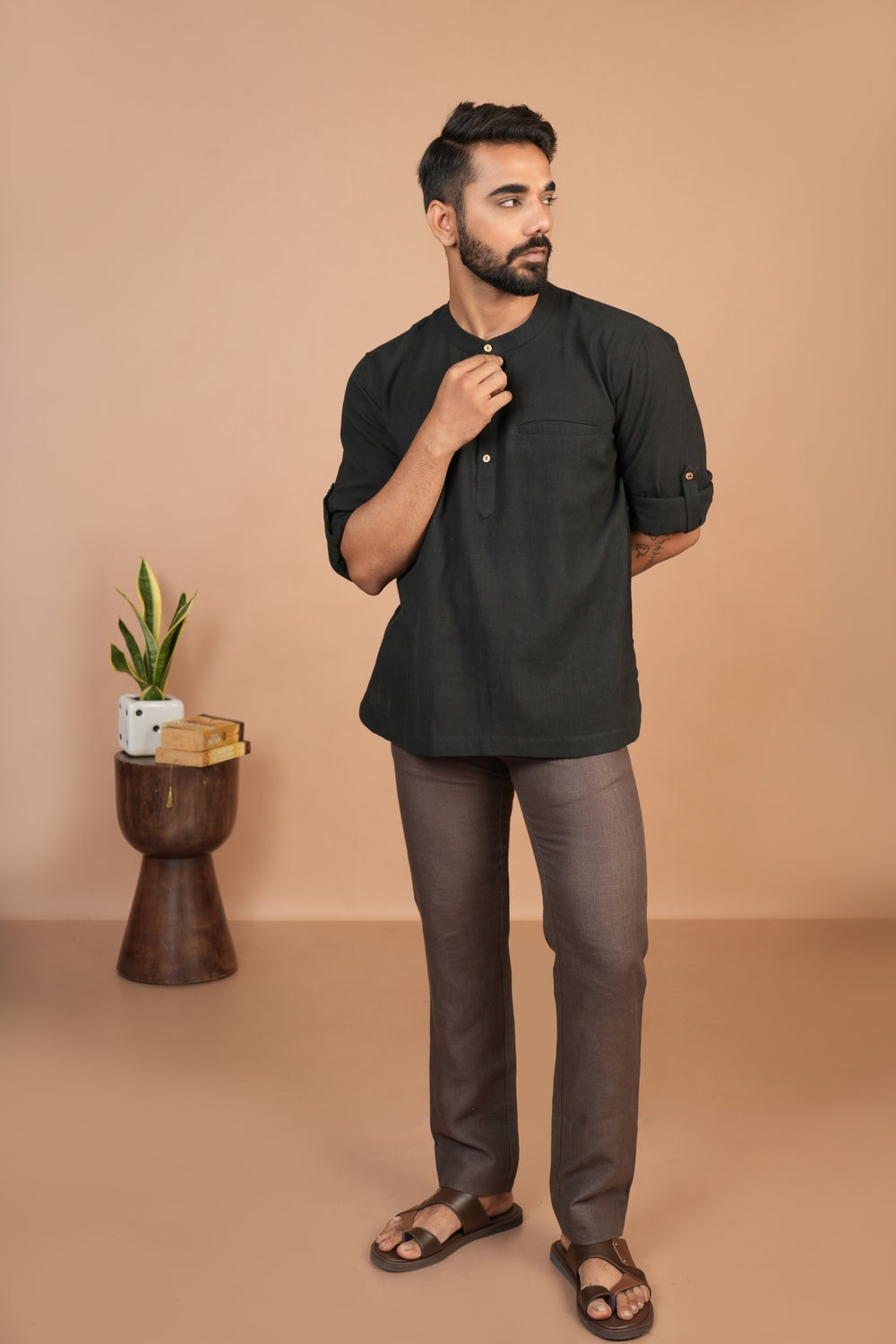 Kala Cotton Black Popover Shirt
