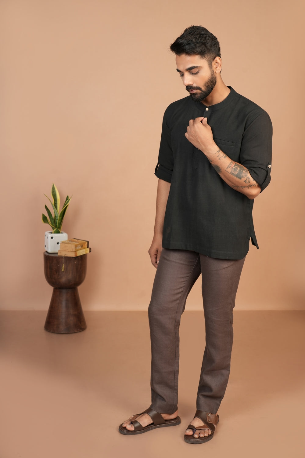 Kala Cotton Black Popover Shirt