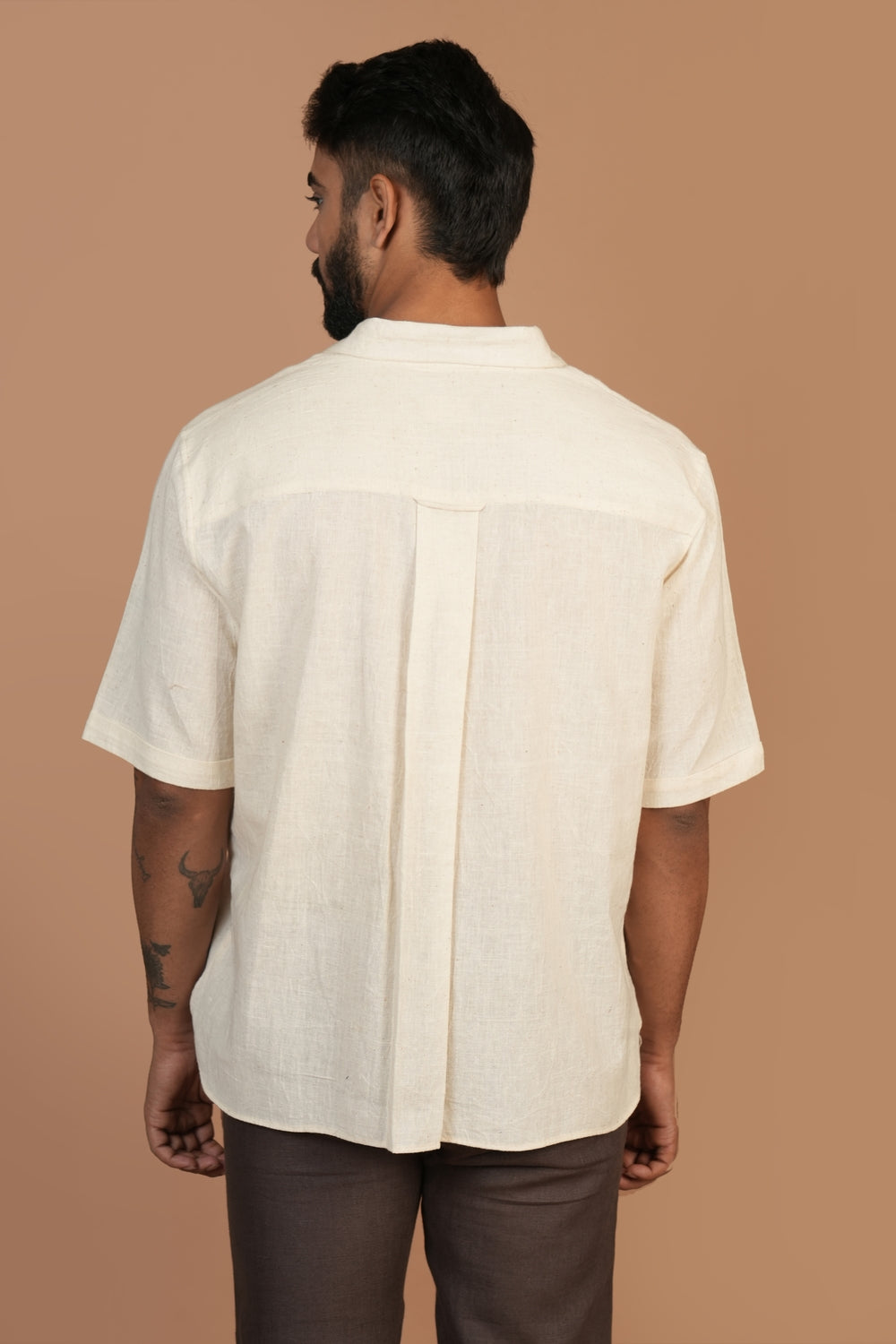 Handloom Off-white Shirt with Blue Tangaliya Dots Pocket