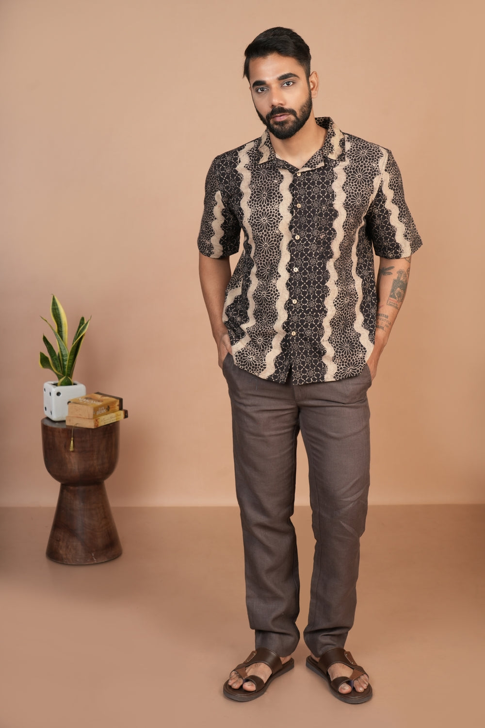 Block Printed Black Waves Holiday Formal