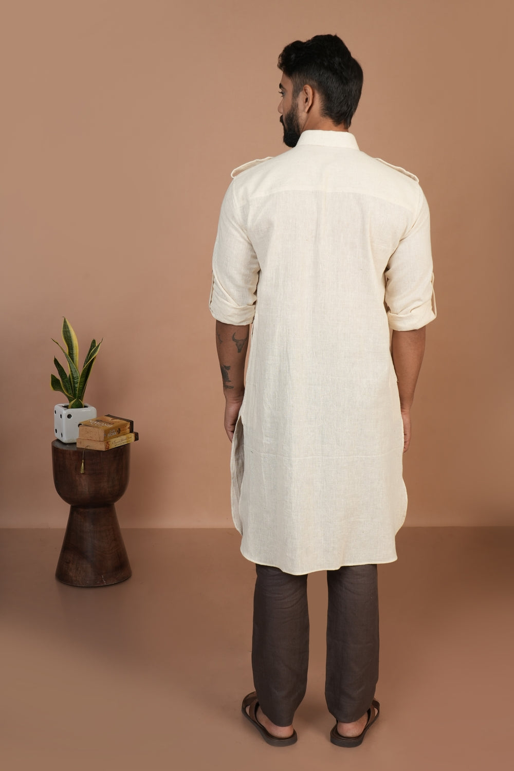 Handloom Kala Cotton Off-white Pathani Kurta