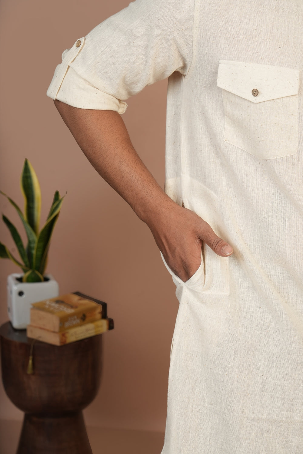 Handloom Kala Cotton Off-white Pathani Kurta